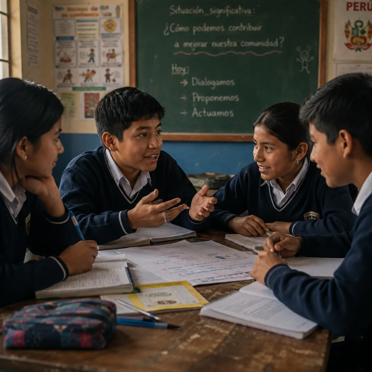 Estudiantes conversan alrededor de una lectura.