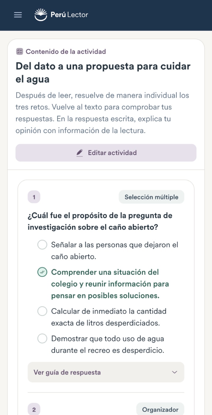 Vista complementaria de Generador de textos en Perú Lector.